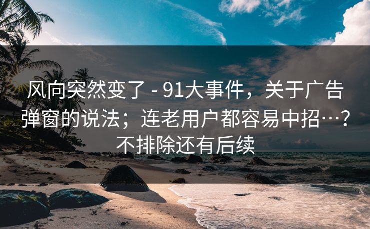 风向突然变了 - 91大事件，关于广告弹窗的说法；连老用户都容易中招…？不排除还有后续