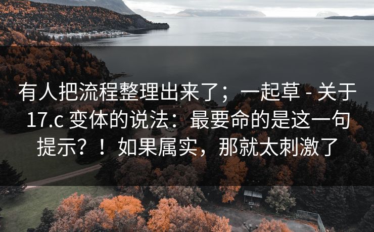 有人把流程整理出来了；一起草 - 关于17.c 变体的说法：最要命的是这一句提示？！如果属实，那就太刺激了  第1张